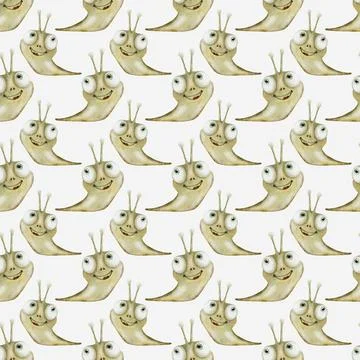 Colorful snail pattern design featuring cute smiling snails isolated on a w.. Stock Illustration