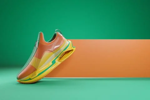 Colorful  sneaker premium 3d Render  on a   green  background Illustrazione stock