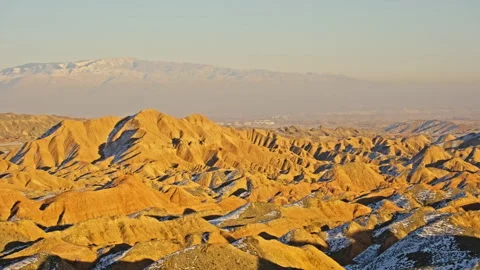 Colorful Snow-Covered Danxia Mountains Sunset B-Roll Stock Footage 325868280
