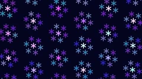 Colorful snowflake pattern animation on dark blue winter holiday background Stock Footage 333148385