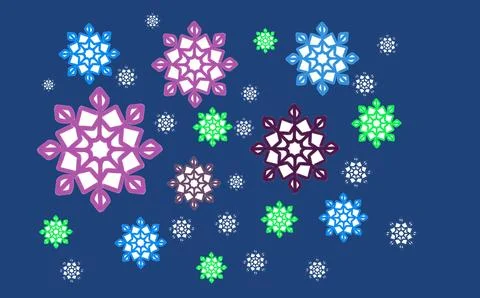 Colorful snowflake pattern on dark blue background Stock Illustration