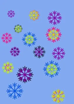 Colorful Snowflake Pattern Set on Light Blue Background Stock Illustration
