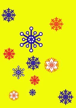 Colorful Snowflake Patterns Grouped on Bright Yellow Background Stock Illustration