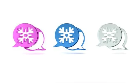 Colorful Snowflake with speech bubble icon isolated on white background. Me.. Stock Illustration