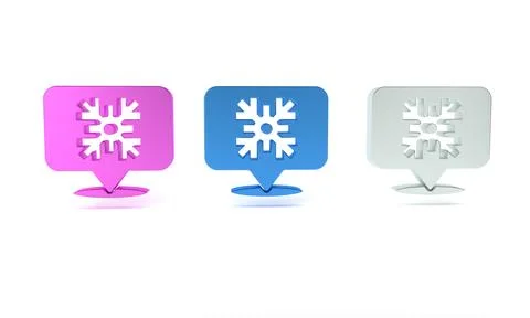 Colorful Snowflake with speech bubble icon isolated on white background. Me.. Stock Illustration