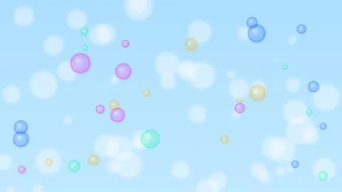 Colorful soap bubbles floating on a soft blue background Stock Illustration