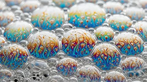 Colorful soap bubbles with rainbow patterns and liquid surface texture Fotos de archivo