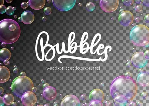 Colorful soap bubbles with rainbow reflection Illustrazione stock