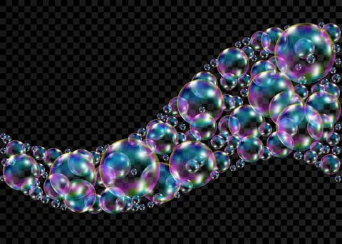 Colorful soap  bubbles with rainbow reflection. Stock Illustration