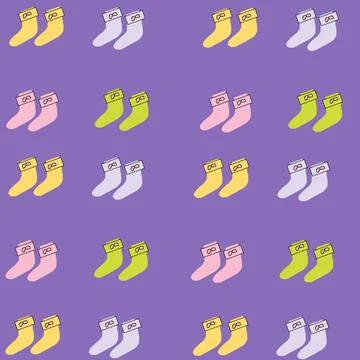 Colorful sock pattern on purple background Stock Illustration