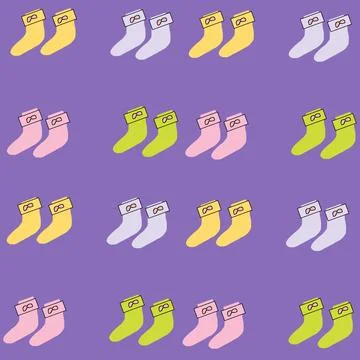 Colorful sock pattern on purple background Stock Illustration