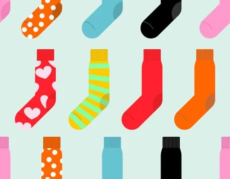 Colorful socks seamless pattern. Vector accessory clothing background. Stock Illustration