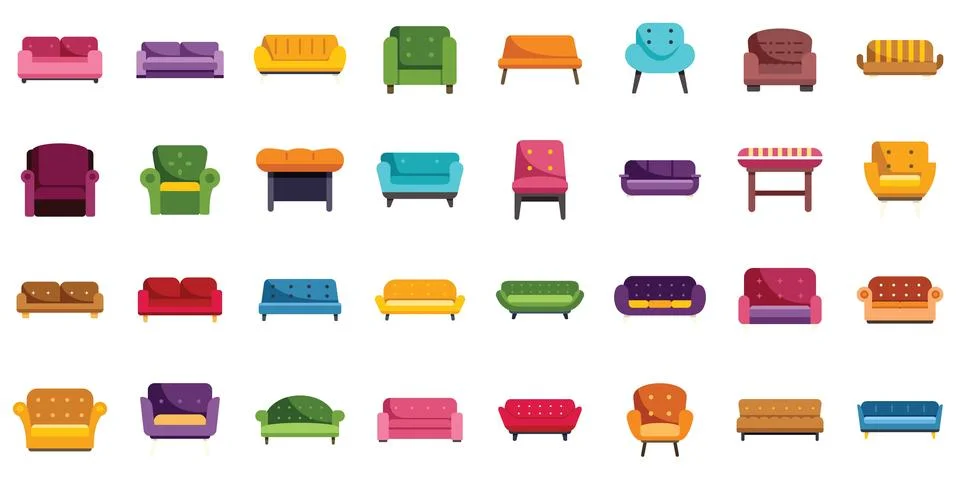 Colorful sofas and armchairs set for interior design projects Illustrazione stock