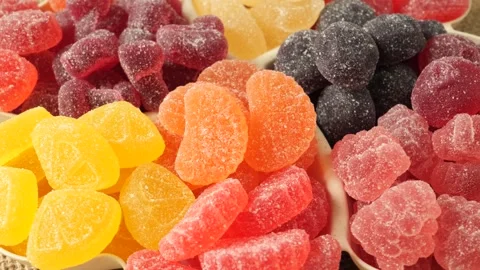 Colorful soft fruit jelly candy assortment Stock Footage 335560146