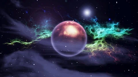 Colorful space around a alien planet Stock Footage