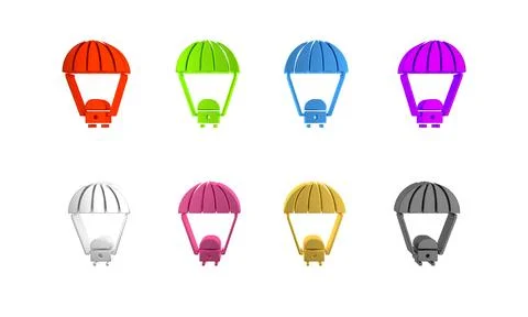 Colorful Space capsule returning to earth via parachute icon isolated on wh.. Stock Illustration