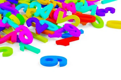Colorful spectrum rainbow colored random digit numbers heap background over w Stock Illustration