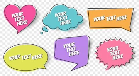 Colorful speech bubble chat talk set collection transparent isolated Stock Illustration