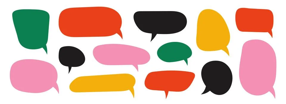 Colorful speech bubble collection. Empty comic text box set. Cartoon chat Stock Illustration