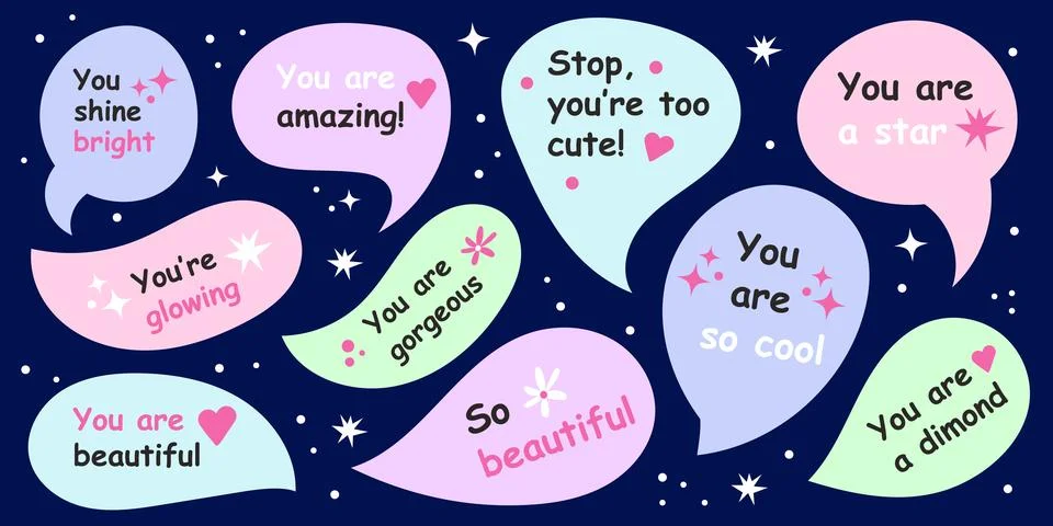 Colorful Speech Bubble Set with Compliments Vector Illustration Stock Illustration