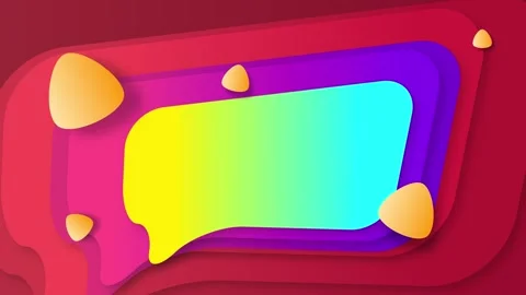 A colorful speech bubble on a vibrant red background, set against a colorful Stock Footage 270247068