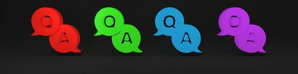 Colorful Speech bubbles with Question and Answer icon isolated on black bac.. Illustrazione stock