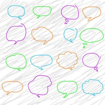 Colorful speech bubbles. A set of hand-drawn. 库存插图