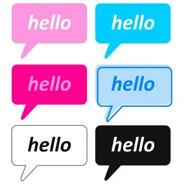 Colorful speech bubbles set vector illustration text hello in pink blue black 스톡 일러스트