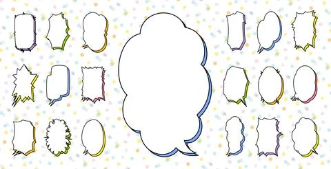 Colorful speech bubbles with shadow designs on a white background, vertical.. Stock Illustration
