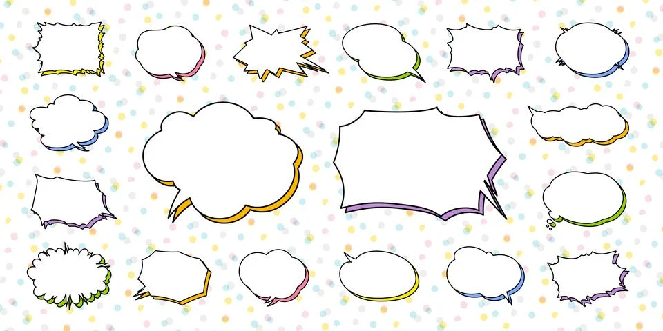 Colorful speech bubbles with shadow designs on a white background, horizont.. Stock Illustration