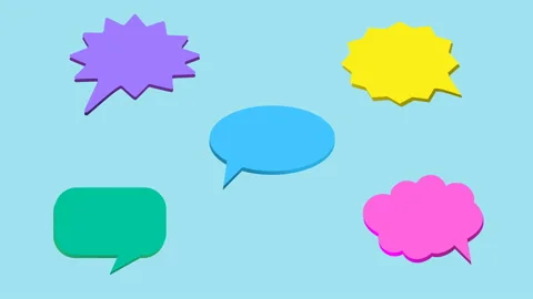 Colorful speech bubbles with space for text on blue background. Animation Stock Footage 136283938