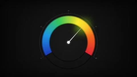 Colorful Speedometer Gauge with Moving Needle on Black Background. Stock Footage 336620067