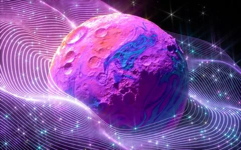 Colorful sphere with starry sky background, 3d rendering. Stock Illustration