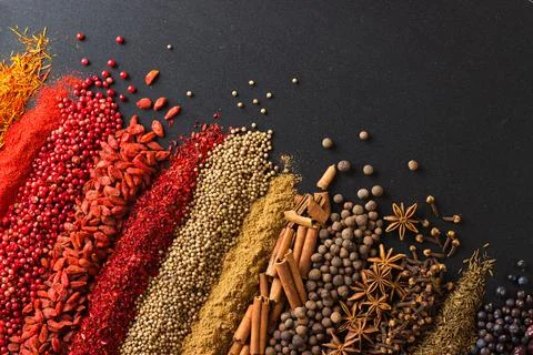 Colorful spice background for website  headers or food labels. Collection of  Foto stock