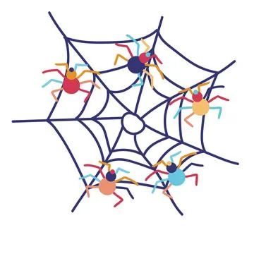Colorful spider web on white backdrop vector illustration. Stock Illustration