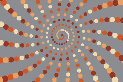 Colorful spiral dot pattern with warm tones on gray background Illustrazione stock