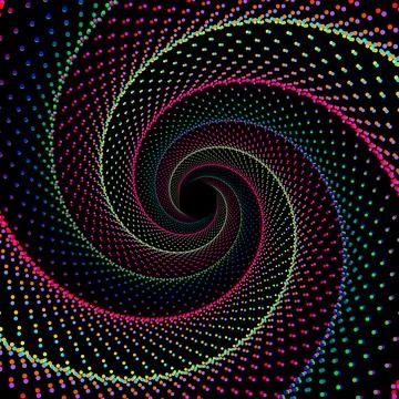 Colorful spiral dots hexagonal vortex background Stockillustratie