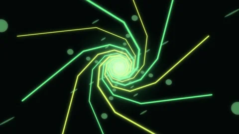 Colorful spiral lines create dynamic tunnel effect in dark space Stock Footage 336994371