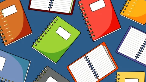 Colorful Spiral Notebooks Seamless School Supplies Pattern Stock Footage 337671553