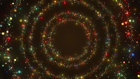 Colorful spiral particle ring background glowing bokeh dots, circular motion, fe Stock Footage 340419275