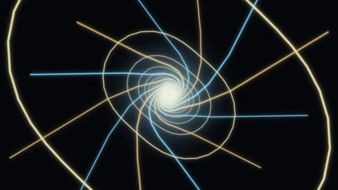 Colorful spiral pattern with blue and yellow lines on dark background Stock Footage 336995053