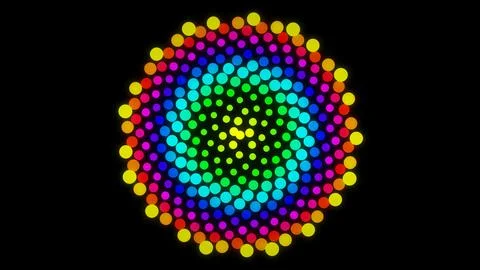 Colorful spiral pattern with dots and bright lights in dark background Stock Illustration