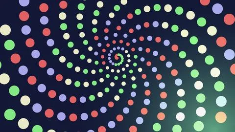 Colorful spiral pattern with dots on dark background Stock Illustration
