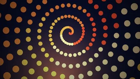 Colorful spiral pattern of dots on dark background Illustrazione stock