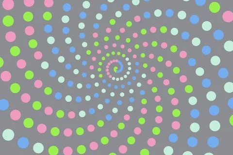 Colorful spiral pattern of dots on gray background Stock Illustration