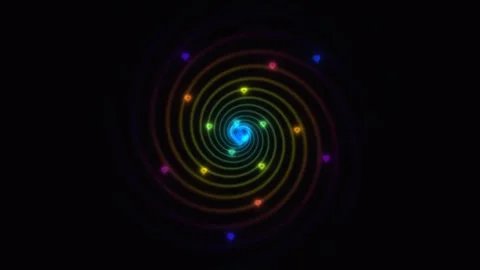 Colorful spiral pattern with glowing shapes on dark Stock Footage 338289789