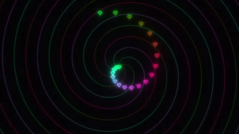 Colorful spiral pattern with hearts and glowing lights in Stock Footage 338295968