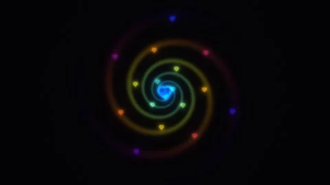 Colorful spiral pattern with hearts in motion on a dark Stock Footage 338318308