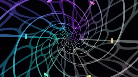 Colorful spiral pattern with lines on a dark background Stock Footage 340294811