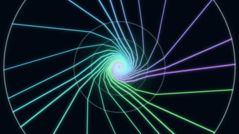 Colorful spiral pattern with lines forming a vortex in dark background Stock Footage 337073463
